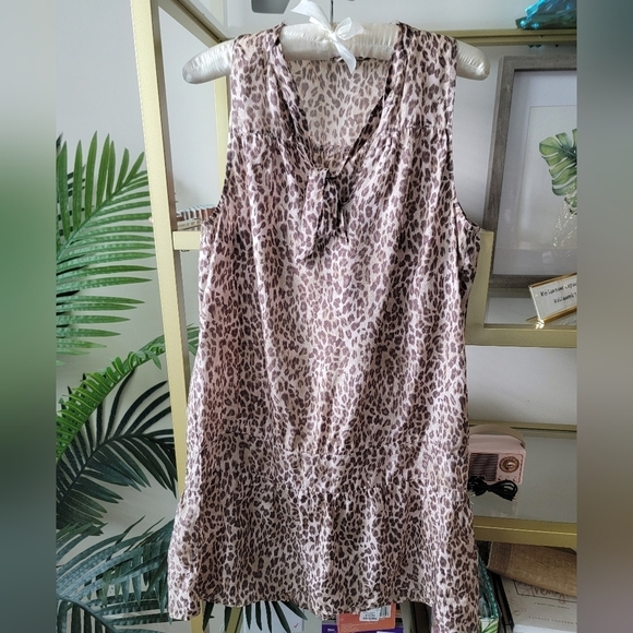 Heritage 1981 Leopard Print Sleeveless Silk Tunic Top Size Small/Petite - Picture 2 of 4